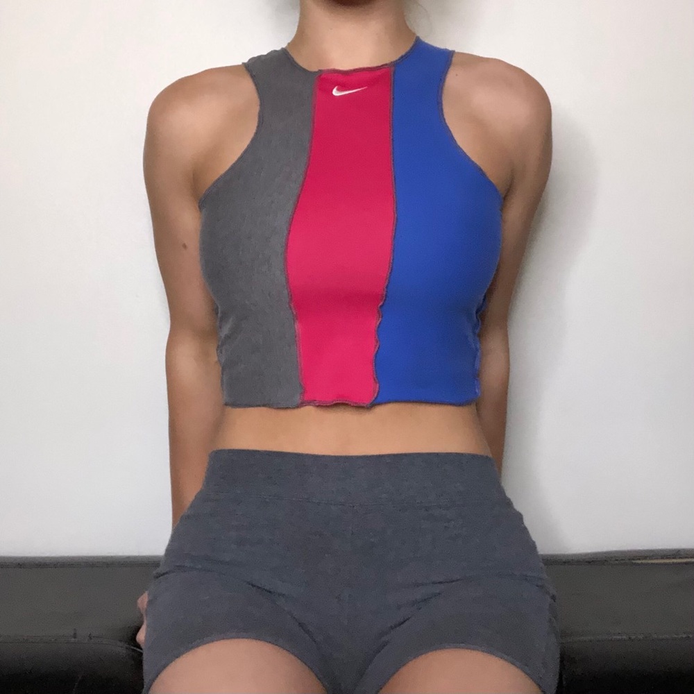 Nike Gray, Pink, and Blue Crop Top